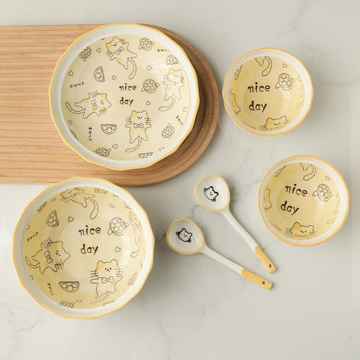「6件套！抖音同款」新款网红ins柠檬猫可爱陶瓷碗盘6件套 创意个性家用餐饮用具组合套装 商品图2