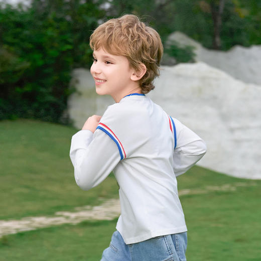 mettekids男童长袖t恤2024新款春秋休闲假两件儿童时尚拼接打底衫 商品图2