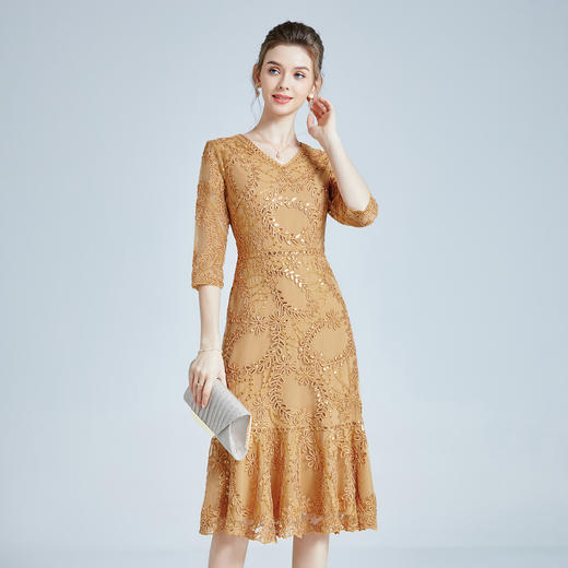 上海旗袍厂DNO4BA9008-1爆款礼服2024新款中老年大码连衣裙网纱刺绣 商品图2