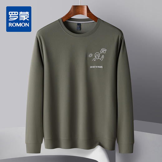罗蒙春秋男装卫衣时尚绣花卫衣男士休闲百搭圆领长袖t恤男上衣 商品图0