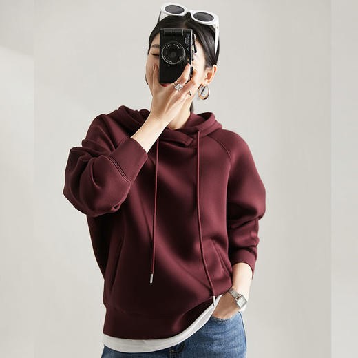 下单3-5天发货！ORIGNAL&CO车厘子红立体阔形空气感拉链连帽开衫/卫衣 380g云感空气层面料，哑光质感，显白显瘦显气质 商品图7