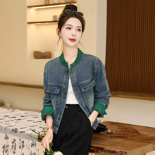 春季新款，新中式国潮百搭印花复古做旧水洗短款牛仔外套HR-HRYZ9625 商品图4