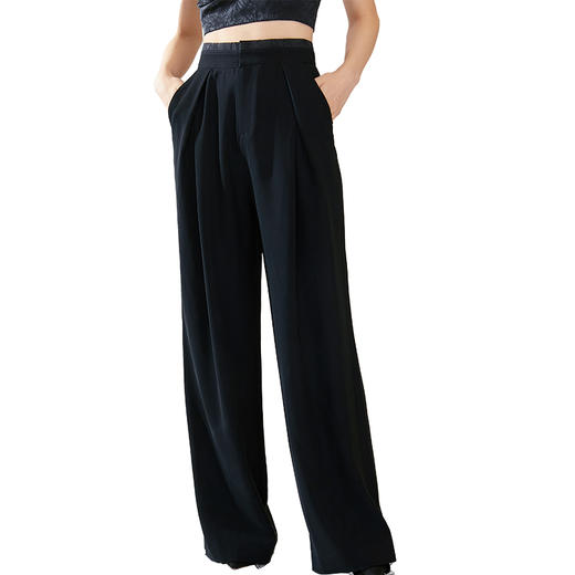 FUYAO扶摇 黑色阔腿裤女2024年春季新款高腰宽松垂感新中式直筒裤 商品图4