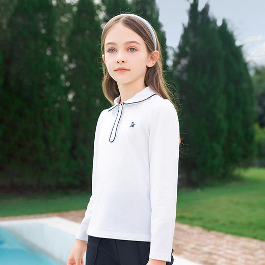 mettekids女童长袖T恤2024春秋白色休闲童装儿童百搭打底衫上衣 商品图4