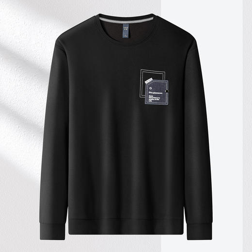 【肌理提花 多色】罗蒙春秋男装卫衣贴布假口袋卫衣男士舒适休闲百搭圆领长袖t恤男 商品图4