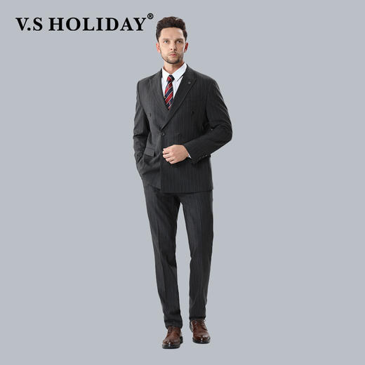 VS英伦风轻奢双排扣西装男套装修身正装礼服休闲厚西服套西/22823 商品图1
