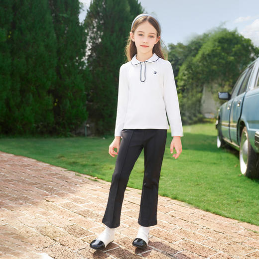 mettekids女童长袖T恤2024春秋白色休闲童装儿童百搭打底衫上衣 商品图2