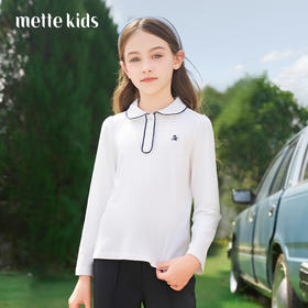 mettekids女童长袖T恤2024春秋白色休闲童装儿童百搭打底衫上衣