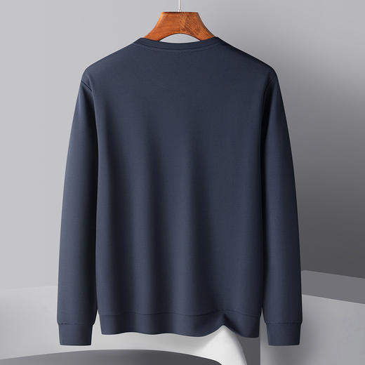 罗蒙春秋男装时尚绣花卫衣男士纯色简约休闲百搭圆领长袖t恤男 商品图1