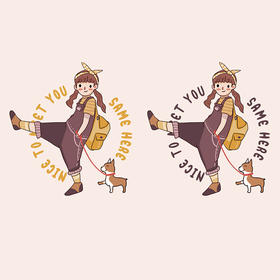 欧美字母女孩遛狗图案服装印花辅料贴白墨A级过粉可熨烫衣服贴烫画贴