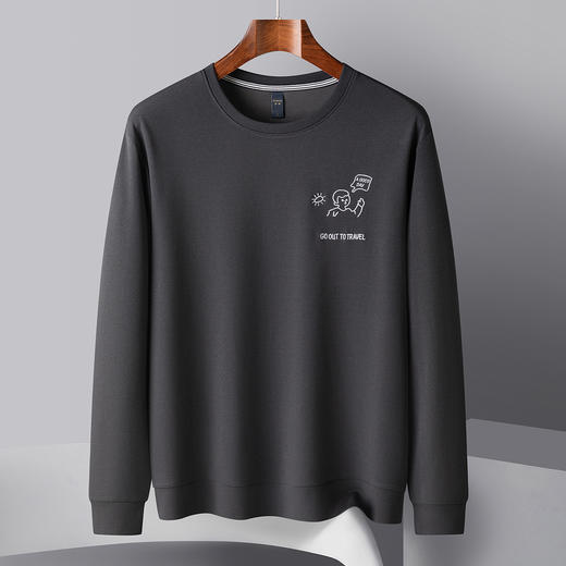 罗蒙春秋男装卫衣时尚绣花卫衣男士休闲百搭圆领长袖t恤男上衣 商品图3