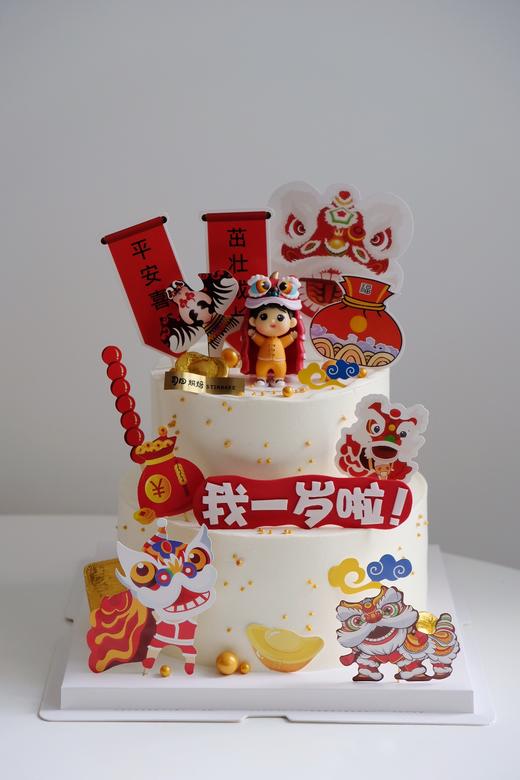 国风醒狮周岁蛋糕 商品图0
