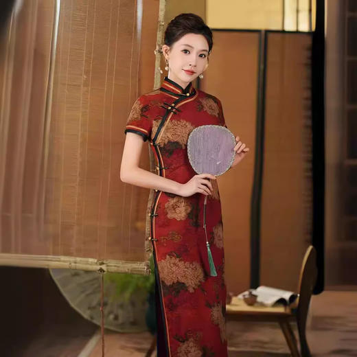 上海旗袍厂2024GSJ900春款新款高端复古气质妈妈中国风老上海滩优雅旗袍长款 商品图1