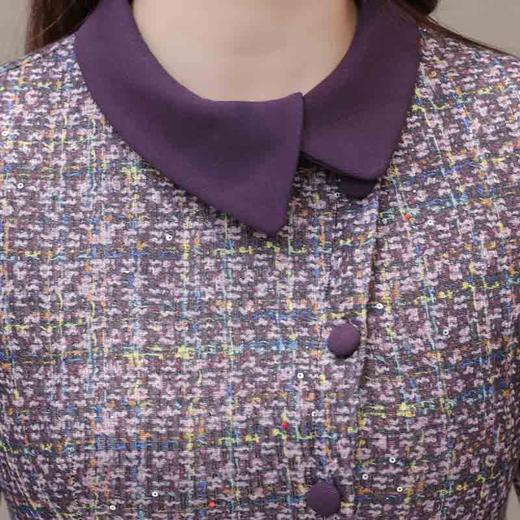 QYM-WL910长袖紫色连衣裙2024年春季新款气质女装修身中长款腰带A字裙 商品图3