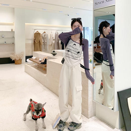 <曾小咸推荐> 【美式甜心】杏拼灰印花插肩袖 商品图3