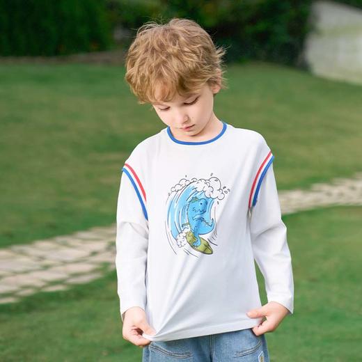 mettekids男童长袖t恤2024新款春秋休闲假两件儿童时尚拼接打底衫 商品图5