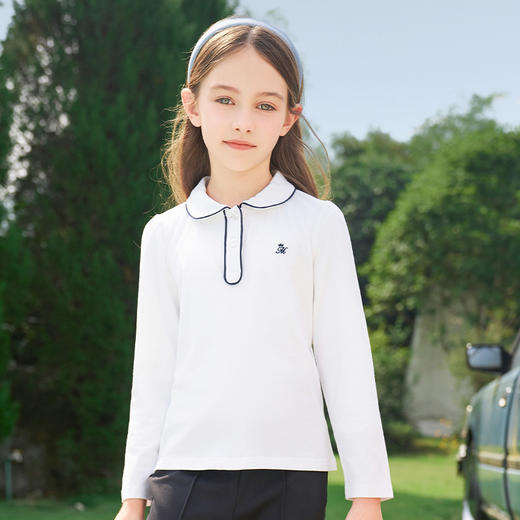mettekids女童长袖T恤2024春秋白色休闲童装儿童百搭打底衫上衣 商品图5