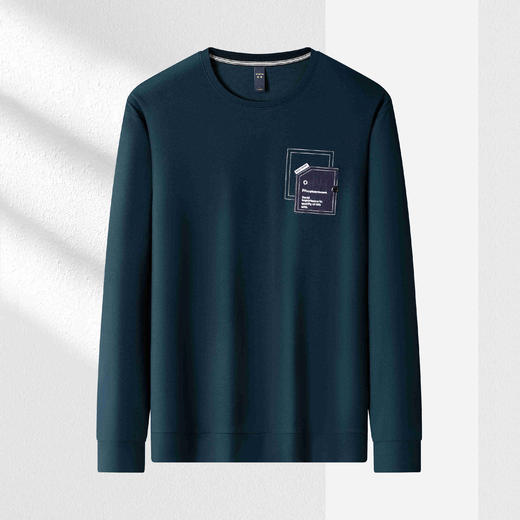 【肌理提花 多色】罗蒙春秋男装卫衣贴布假口袋卫衣男士舒适休闲百搭圆领长袖t恤男 商品图1