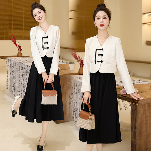 春装新款，时尚潮流简约气质两件套中式盘扣高级感套装套裙HR-HRYZ9619 商品图1