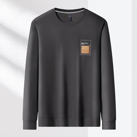 【肌理提花】罗蒙春秋男装卫衣贴布假口袋卫衣男士舒适休闲圆领长袖t恤男上衣 商品图5