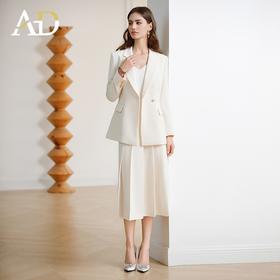 AD韩范西装套装女神范职业装2024早春新款白色西装外套中长百褶裙