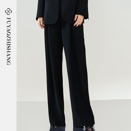 FUYAO扶摇 黑色阔腿裤女2024年春季新款高腰宽松垂感新中式直筒裤 商品图1