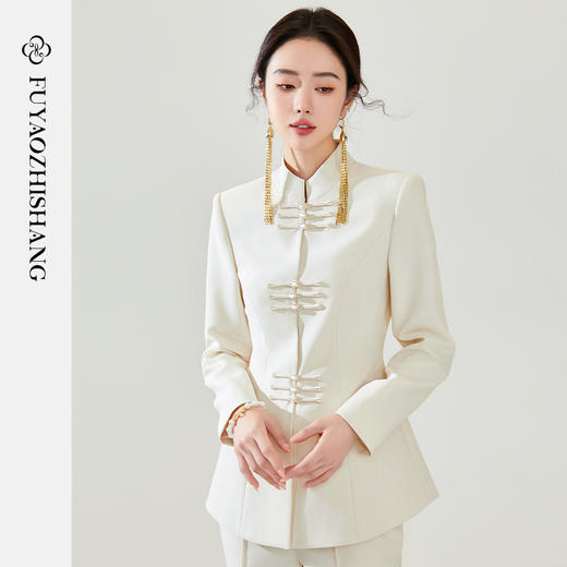 FUYAO扶摇 新中式西装外套女2024春新款国风盘扣气质西服职业套装 商品图0
