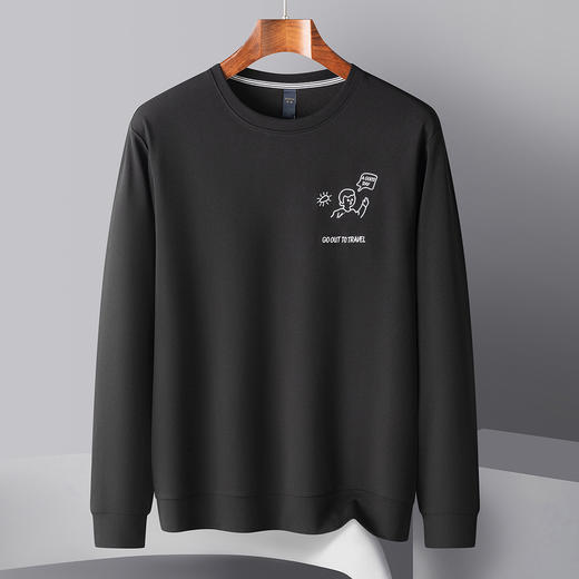 罗蒙春秋男装卫衣时尚绣花卫衣男士休闲百搭圆领长袖t恤男上衣 商品图4