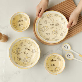 「6件套！抖音同款」新款网红ins柠檬猫可爱陶瓷碗盘6件套 创意个性家用餐饮用具组合套装