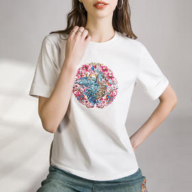 中式国风短袖t恤女2024新款春夏季设计感小众刺绣打底衫ins   JW-R6559