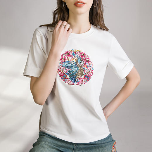 中式国风短袖t恤女2024新款春夏季设计感小众刺绣打底衫ins   JW-R6559 商品图0