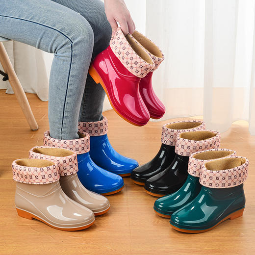 【时尚简约！魅力十足】雨鞋女低筒水鞋牛筋底雨靴保暖防滑套鞋短筒水靴劳保胶鞋，四季可穿，不同天气也能随心应对。 商品图0