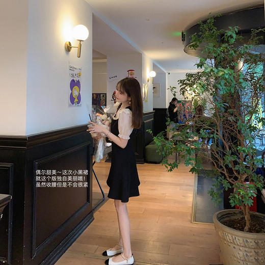 XS/M码金蘑菇菇【le serein少女心小黑裙】少女感泡泡袖拼接收腰连衣裙 商品图2