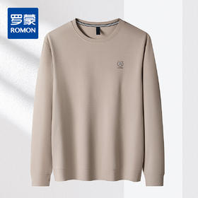 【玉米格 多色】罗蒙春秋男装卫衣时尚绣花弹力卫衣男士休闲百搭基础款圆领长袖t恤男