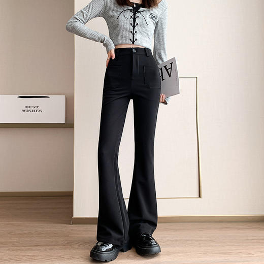 AHM-1065时尚黑色喇叭裤女2024春季新款高级感垂感高腰弹力显瘦微喇西装裤 商品图2