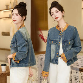 春季新款，新中式国潮百搭印花复古做旧水洗短款牛仔外套HR-HRYZ9625