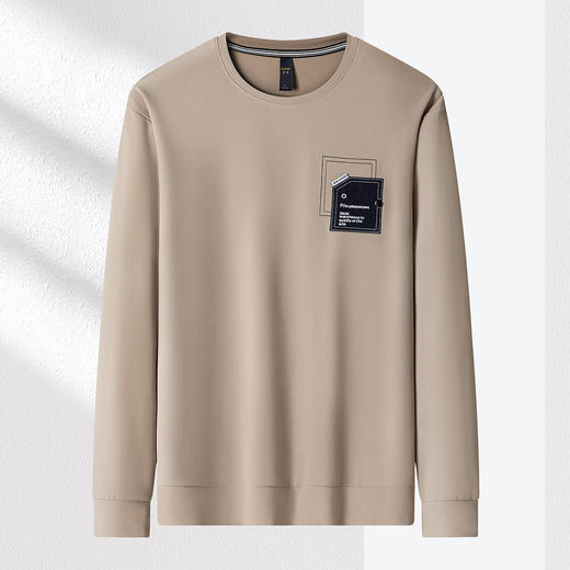 【肌理提花 多色】罗蒙春秋男装卫衣贴布假口袋卫衣男士舒适休闲百搭圆领长袖t恤男 商品图5