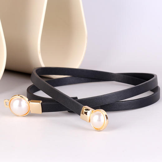 【现货】珍珠细腰带女士真皮腰封简约对扣松紧装饰配连衣裙女H241273658 商品图2