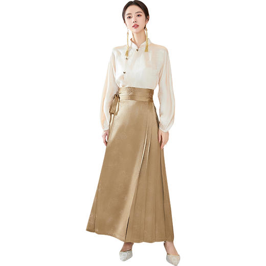 FUYAO扶摇 新中式套装国风衬衫改良汉服日常通勤汉元素马面裙套装 商品图4