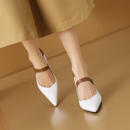 【预售5天】新款法式浅口高跟鞋，女拼色一字扣带玛丽珍鞋尖头细跟单鞋CX&CX20768 商品图2