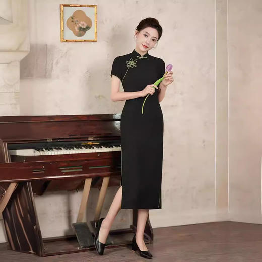 上海旗袍厂2024GSJ851新中式国风提花旗袍2024春季新款年轻款少女高级感优雅气质连衣裙 商品图3