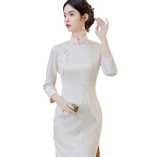 知性优雅，改良复古传统中式国风少女秋季长旗袍新款麂皮绒气质旗袍HYM-23501 商品图4