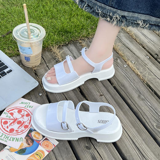 夏季【厚底凉拖鞋女 居家室内外穿防滑】一字扣松糕鞋 坡跟罗马凉鞋 商品图1