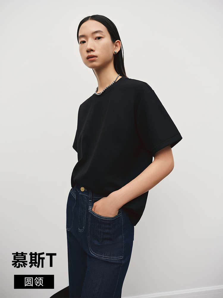 会呼吸的慕斯T 羊绒手感基础宽松圆领短袖T恤FJ5109243