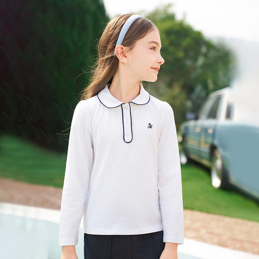 mettekids女童长袖T恤2024春秋白色休闲童装儿童百搭打底衫上衣 商品图1