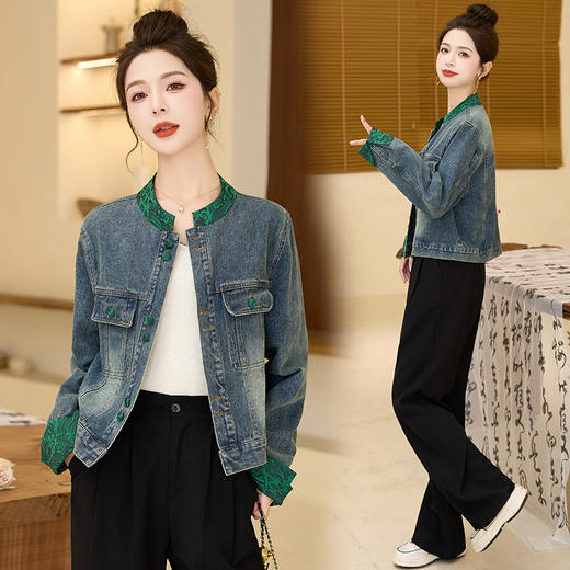 春季新款，新中式国潮百搭印花复古做旧水洗短款牛仔外套HR-HRYZ9625 商品图1