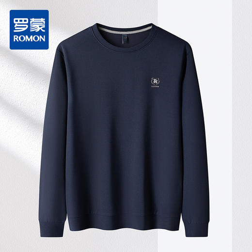 【玉米格 多色】罗蒙春秋男装卫衣时尚绣花弹力卫衣男士休闲百搭基础款圆领长袖t恤男 商品图1