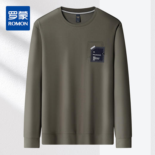 【肌理提花 多色】罗蒙春秋男装卫衣贴布假口袋卫衣男士舒适休闲百搭圆领长袖t恤男 商品图2