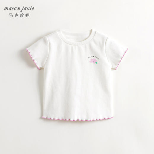 马克珍妮女童缤纷夏日花边弹力短袖T恤儿童上衣夏装新款240716 商品图1