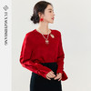 FUYAO扶摇 中国风盘扣衬衫女春季新中式红色提花圆领复古小衫上衣 商品缩略图3